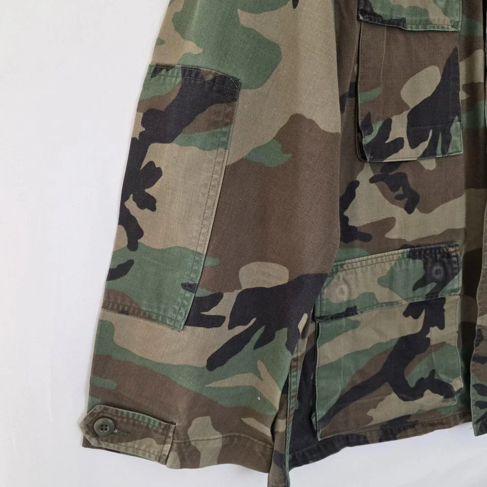 US Army Jacket Mens Med Reg Combat Coat Woodland Camo Name Airborne Calvary 1988